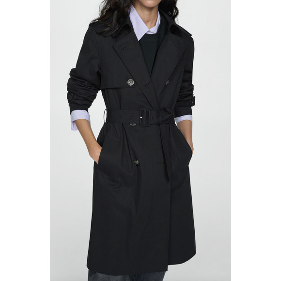 NEW MANGO BLACK POLANA CLASSIC TRENCH JACKET COAT WITH BELT SZ M - Picture 1 of 8